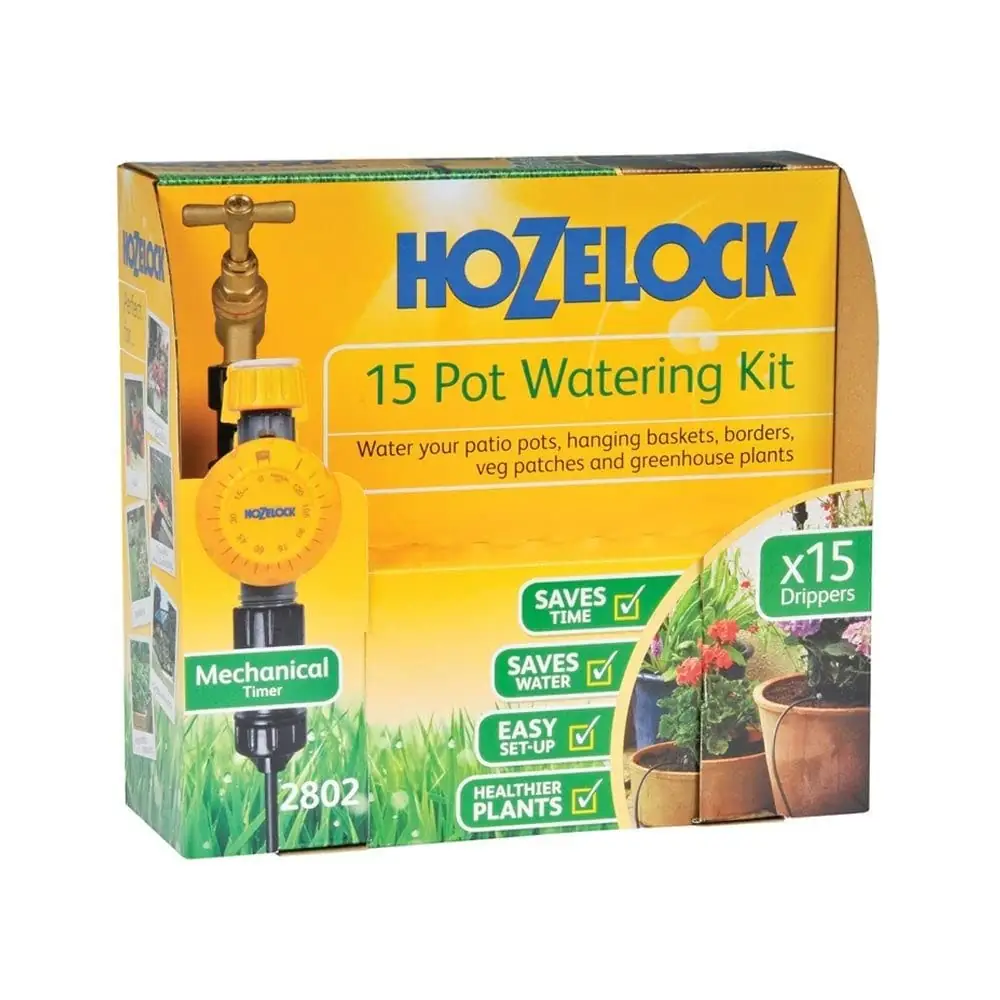 Hozelock 15-poti tilkkastmissüsteemi komplekt eestvaates